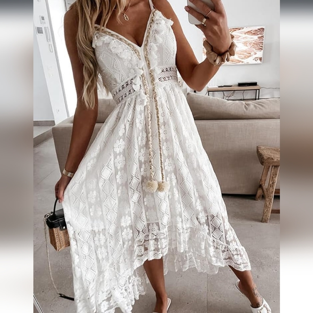 Elegant Off White Lace Dress